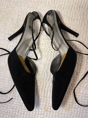 Stuart Weitzman Black Suede Pointed-Toe Lace-Up Stiletto Heels